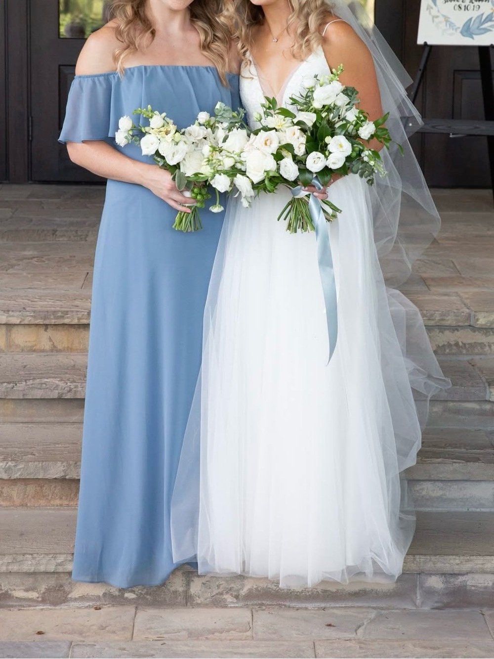Off-Shoulder Blue Maxi Bridesmaid Dress